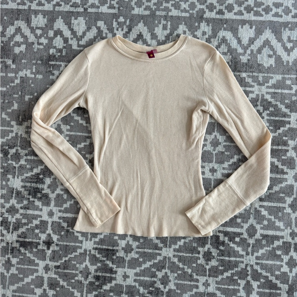 SO Junior Casual vintage thermal beige long sleeve tee shirt worn in pre loved